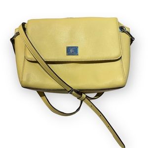 RALPH LAUREN Agdon Messenger Crossbody Bag in Lemon Chiffon Pebble Leather